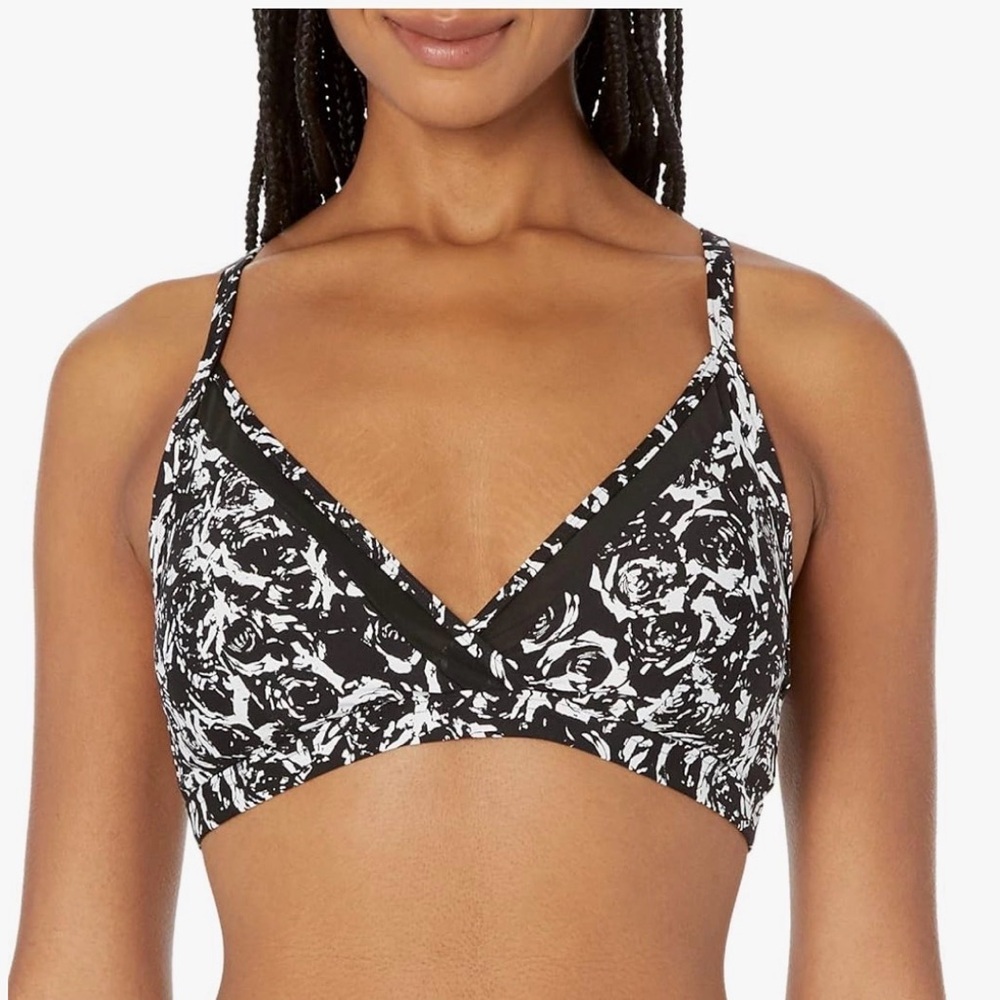 NWT DKNY Women's Triangle Bikini Top XXL Black & White